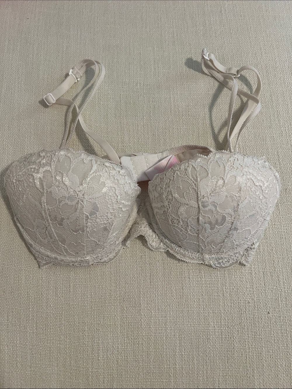 Pink Victoria’s Secret Lace Date Push Up Bra in White- Women's Intimates 32A